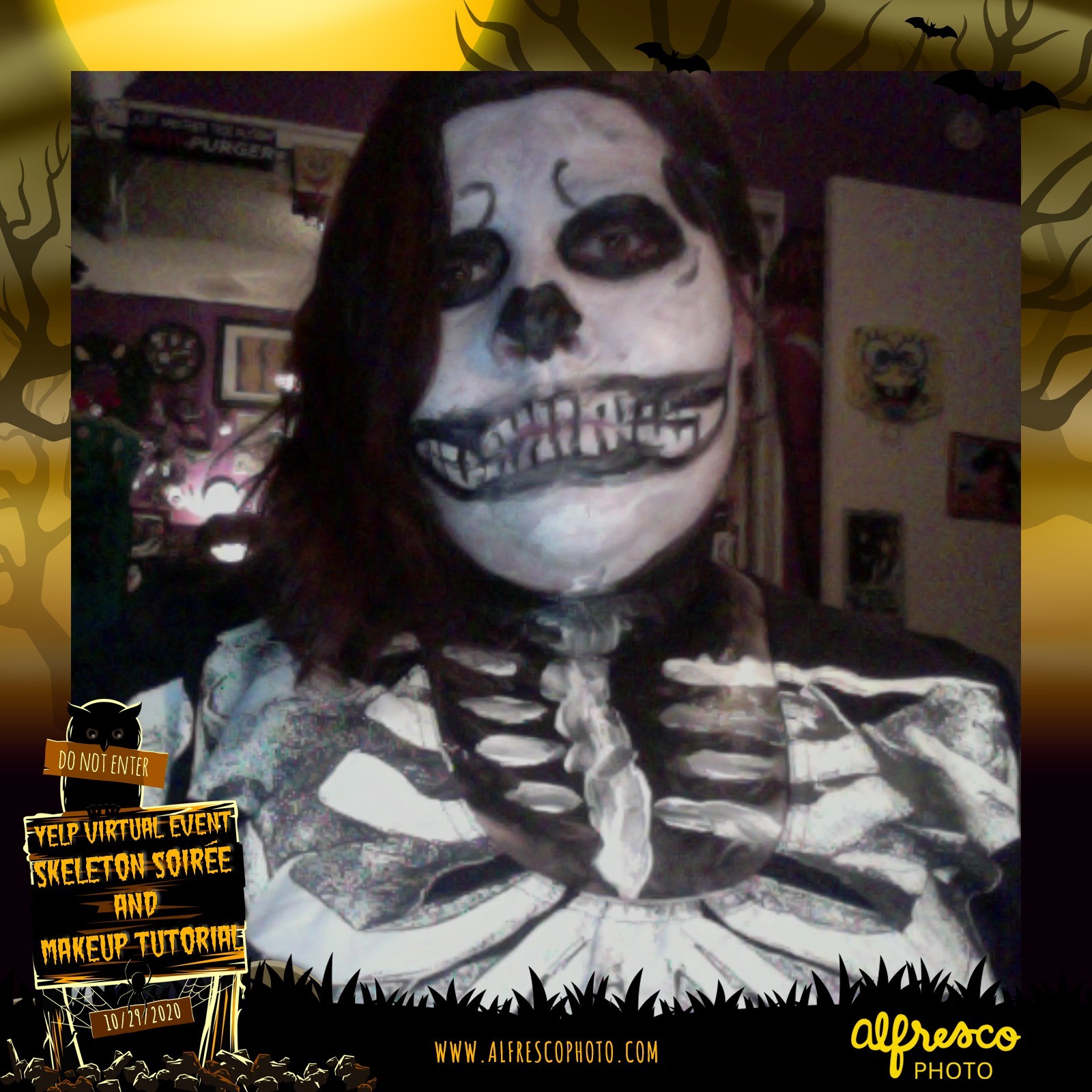 Yelp Skeleton Makeup Tutorial | View more photos from the event at events.alfrescophoto.com/u/AlfrescoPhoto/Yelp-Skeleton-Makeup-Tutorial